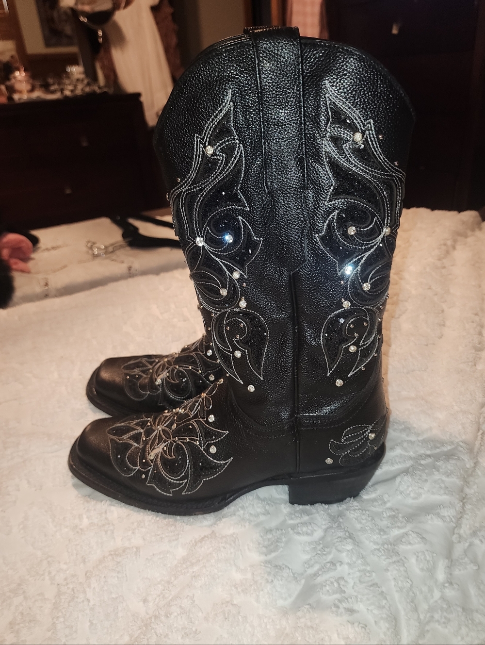 Rock'em Miranda Snip Toe Cowgirl Boots Black Studded Women's Mid Calf, Sz 9 - Picture 7 of 9